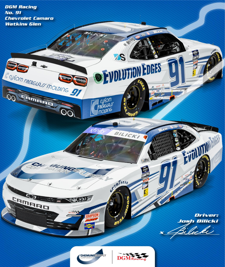 Chemung Supply, Evolution Edges, and Elmira Aviators Team Up to Sponsor Josh Bilicki and DGM Racing at Watkins Glen